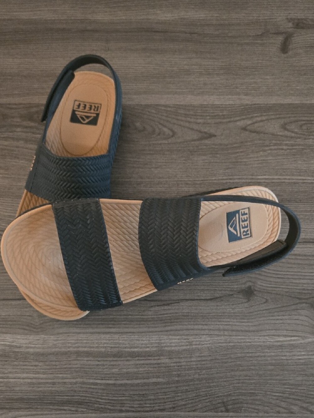 Reef Two-strap Black Sandals with Tan Footbed - Picture 2 of 12